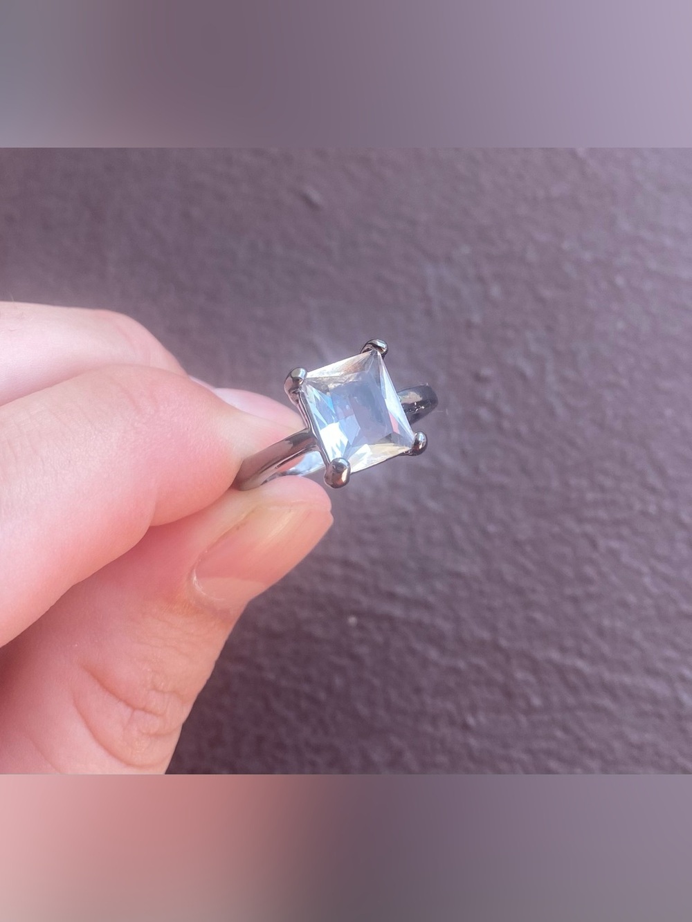 Crystal Square Solitaire Ring Cubic Zirconium Stone Stainless Steel Size 7.5